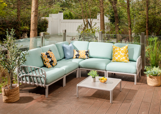 Modular outdoor sofa set with UV-resistant cushions for backyard gatherings
