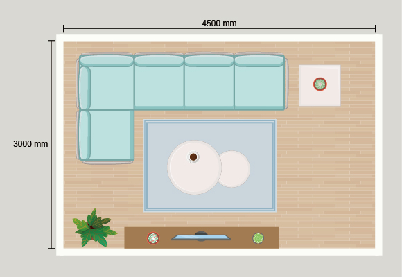 5-seat corner sofa indoors. 5-seat corner sofa indoors.